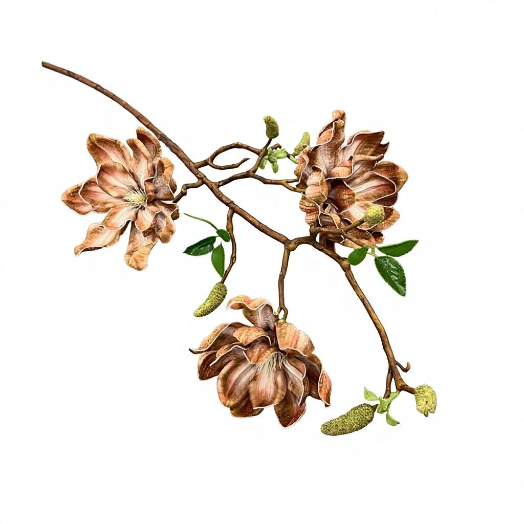 3pcs Artificial Magnolia Flower 3 Heads Large Magnolia Tree Branch for Wedding Home Decoration Outdoor Floral Arrangent