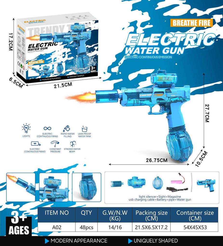 Large Capacity Electric Water Gun Toy for Kids - Continuous Spray and Fire Light Effects