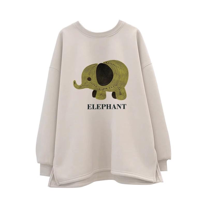 2025 Spring-Autumn Maternity Two-Piece Set: Grey & White Elephant Slit Sweatshirt with Long Sleeves