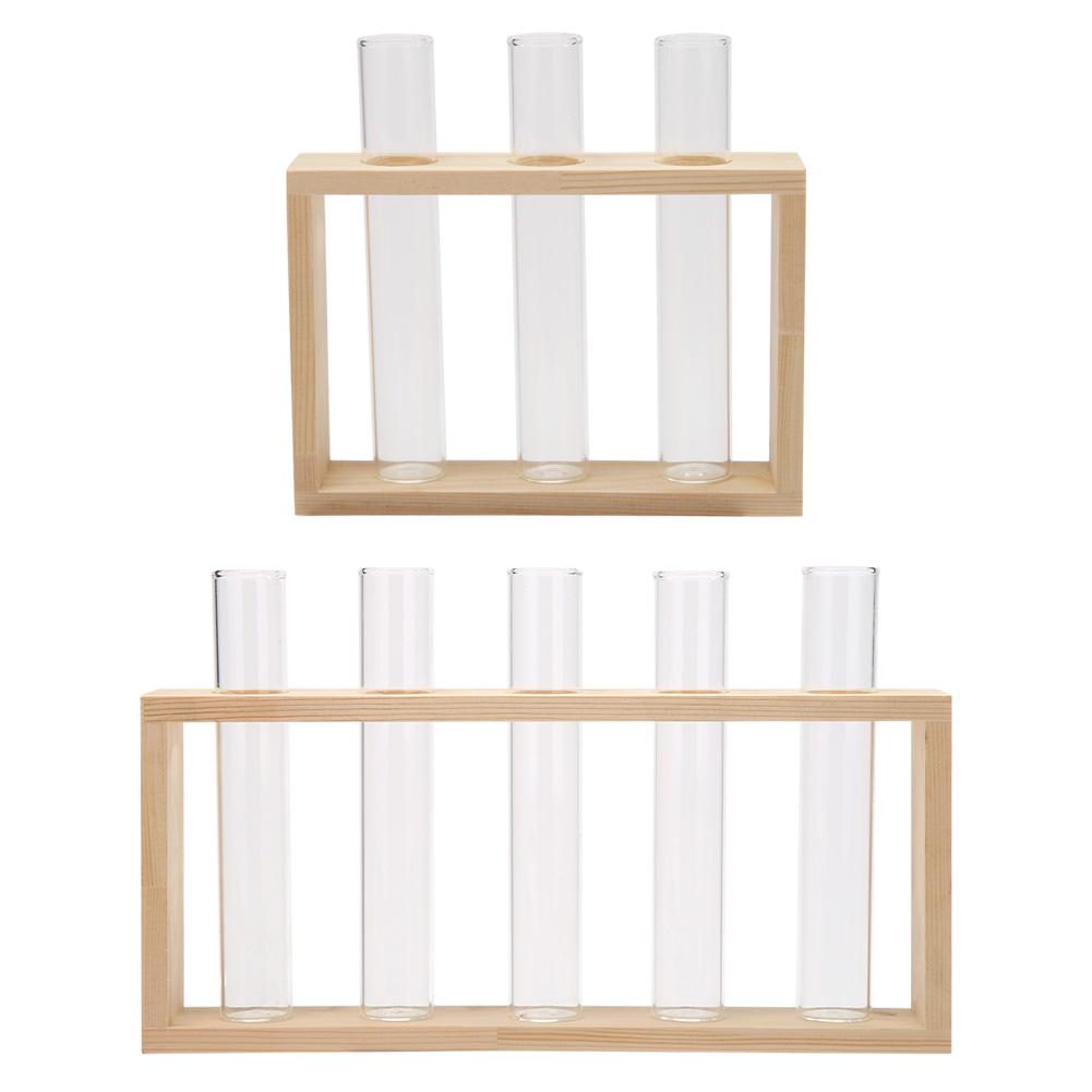 Creative Transparent Vase Glass Wooden Frames Hydroponic Flower Pot Bonsai for Household Living Rooms Office Delicate Decor