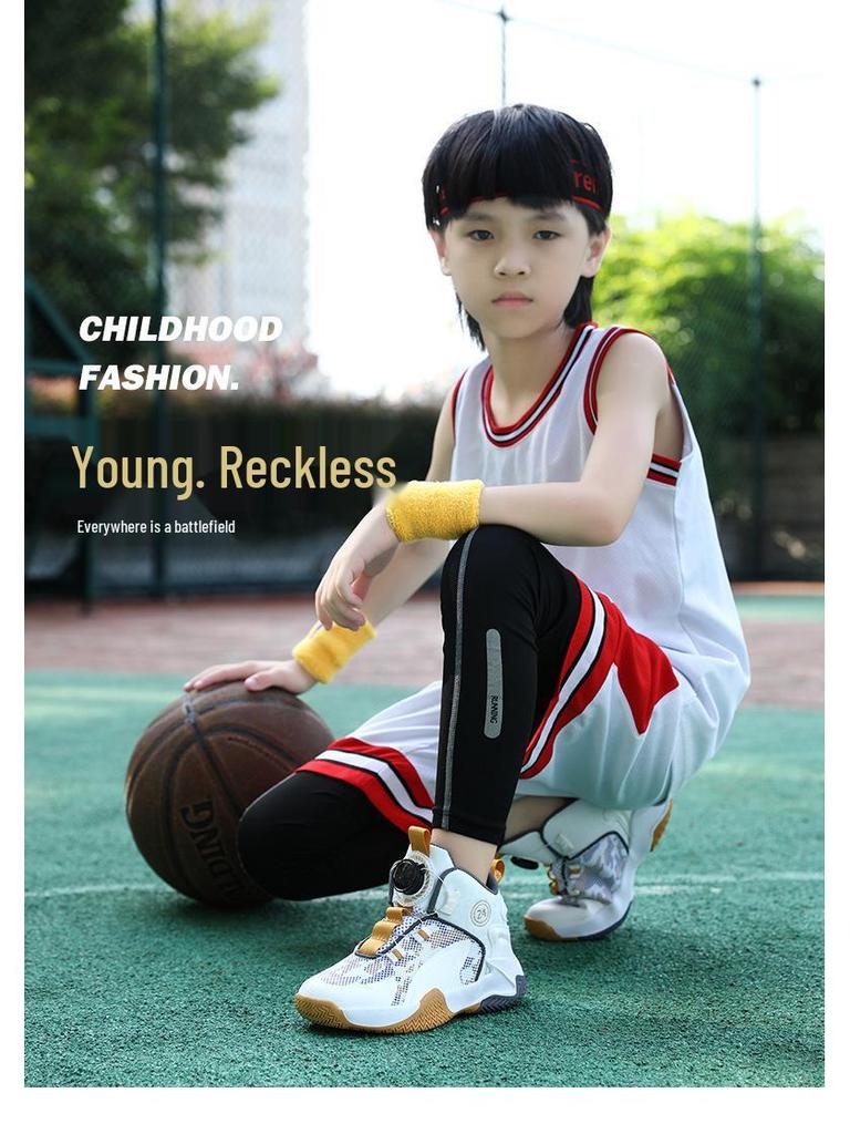 2025 Kids' Rotary Buckle Basketball Shoes for Boys – All-Season Sports Training Footwear