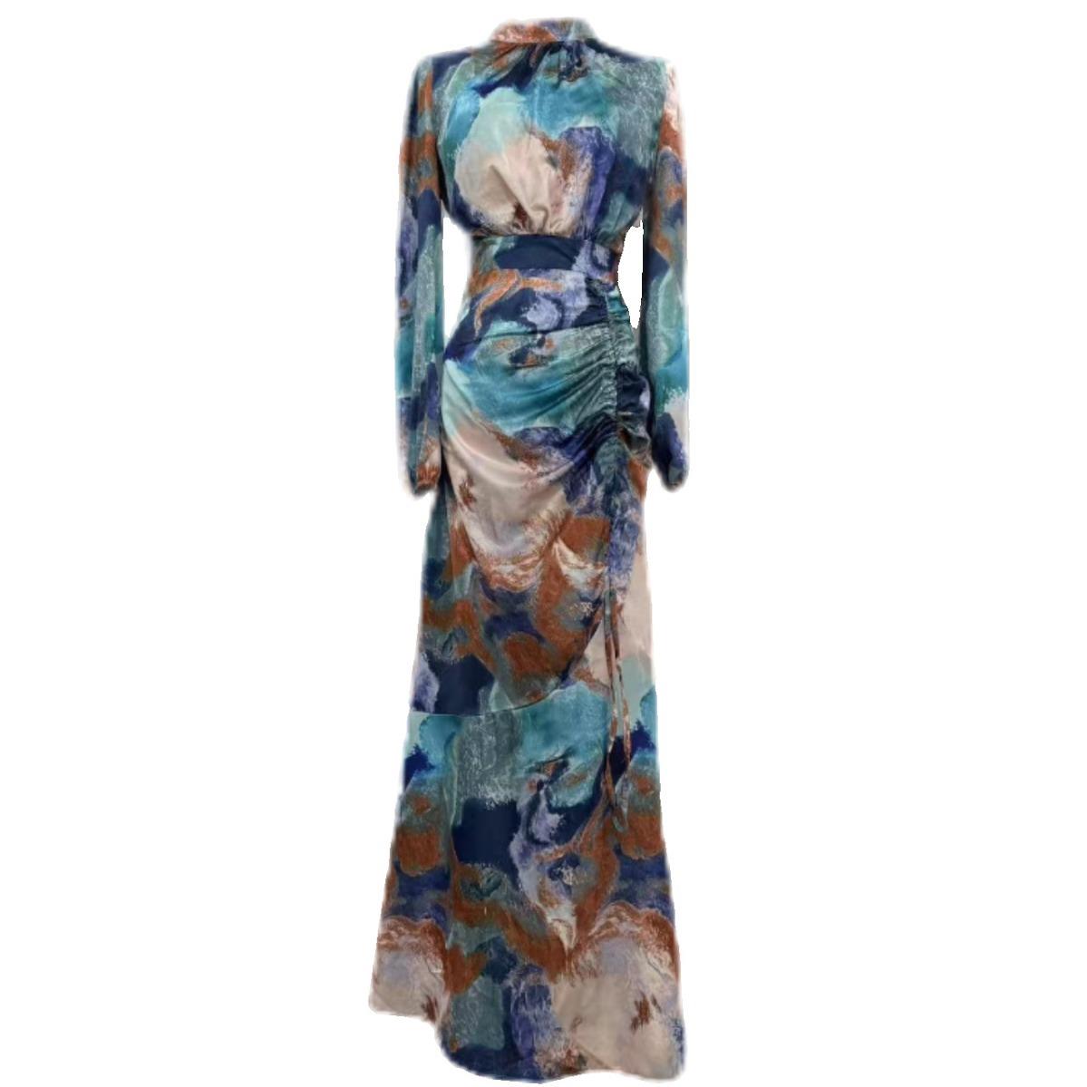 

GMXIA Осеннее платье-футляр с заниженной талией, экзотическое, с длинными рукавами и средней длиной для женщин XXL