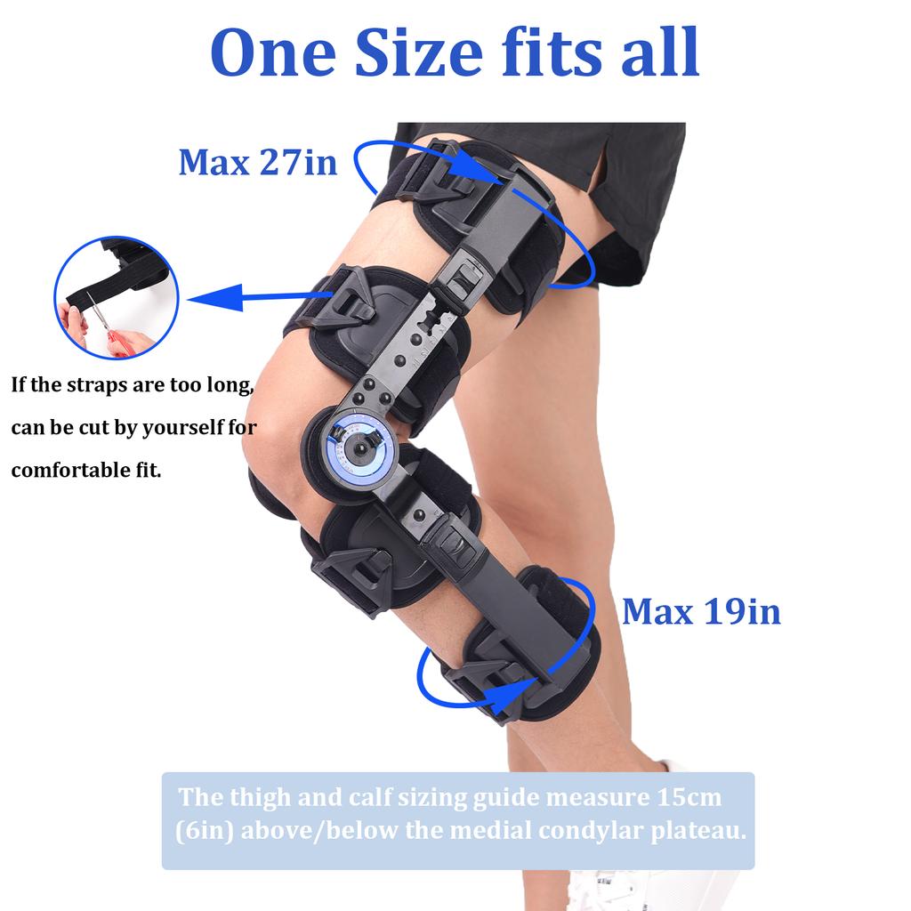 Gångjärnsförsett ROM Knäskydd, Postoperativ Knäimmobilisator för Artros, Korsbandsskada (ACL, MCL, PCL), Meniskskada, Skador, Medicinskt Ortopediskt Stöd
