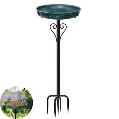 Bird Bath Outdoors Spacious Iron Art Birdbath with Ground Insert Installation Garden Patio Lawn Yard Bird