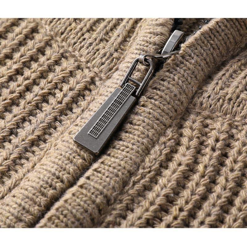 Men Half Zip Stand Collar Long Sleeve Thick Casual Knitted Pullover Sweater