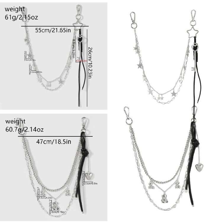 Corrente de Calças Cinto Coração Metal para Unissex Egirl Eboy Jeans Corrente Estética Punk