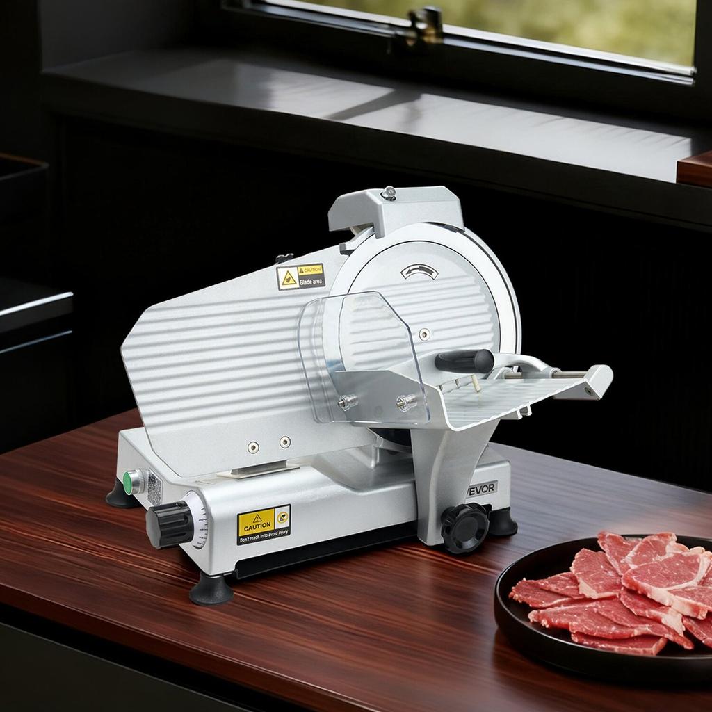 Commercial Meat Slicer, 320W Electric Deli Slicer Machine with 250 mm Sharp Blade, Meat-Slicer with 450 RPM Slicing Speed, 0-10 mm Adjustable
