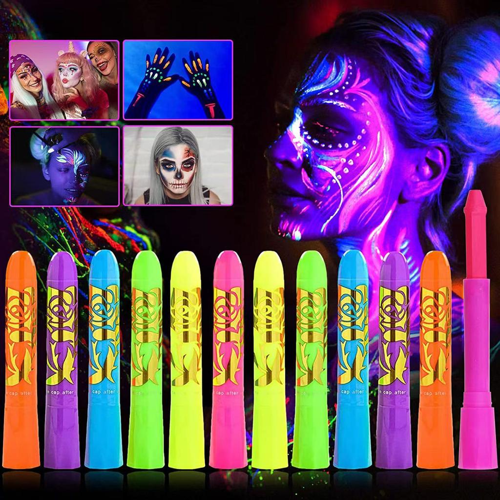 UV Glow Crayon Face & Body Paint - Water-Soluble Festival Makeup for Halloween