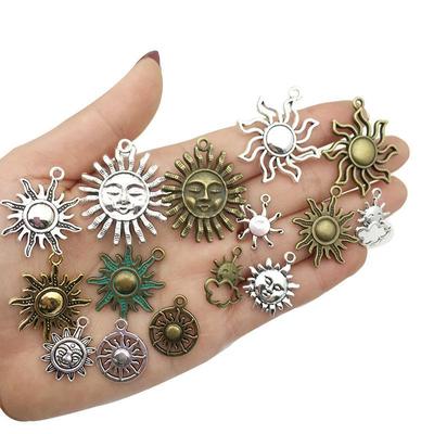 DIY Retro Alloy šperky příslušenství – Starožitný stříbrný náhrdelník Sun Moon a přívěsek na náramek