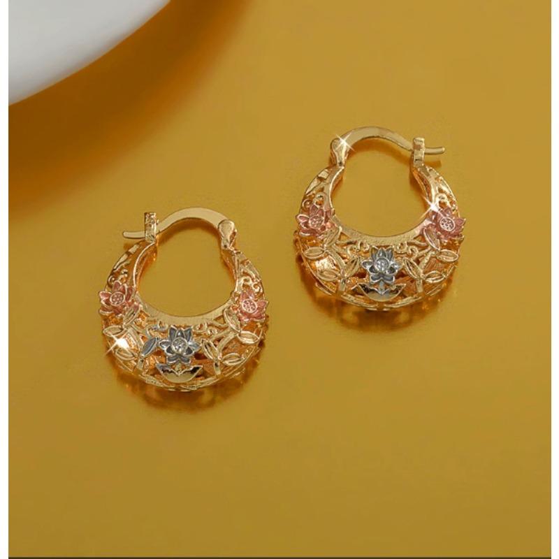 1Pair Elegant Retro Carved Hollow Hoop Earrings, Exquisite Accessories For Women, Perfect Jewelry For Holiday Weddings