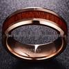 Gold-Plated Tungsten Steel Ring with Wood Inlay, 8MM Wide, Men's Sizes 6-15