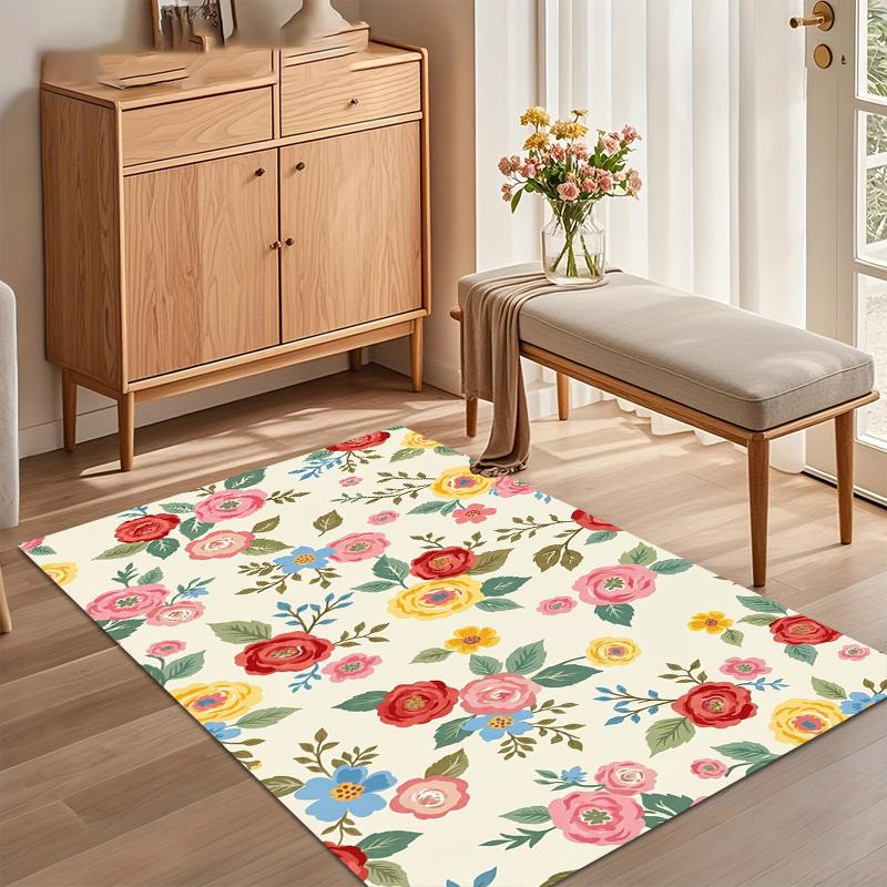 Watercolor Floral Butterfly Area Rug Non Slip Soft Floor Carpet for Living Room Bedroom Nursery Entryway Spring Decor Rug