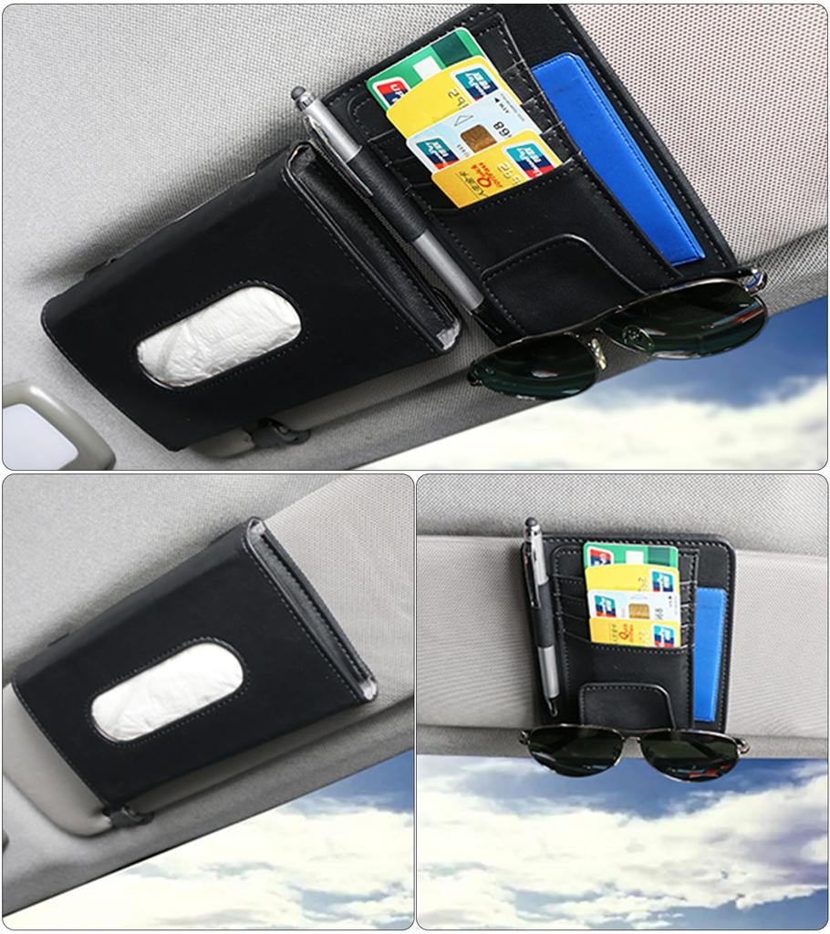Gladgogo Tissue Case for Car Sun Visor Sun Visor Tissue Car Glasses Car Accessory Parking Ticket Pen Black Pocket, Storage, Holder, Holder, Case,