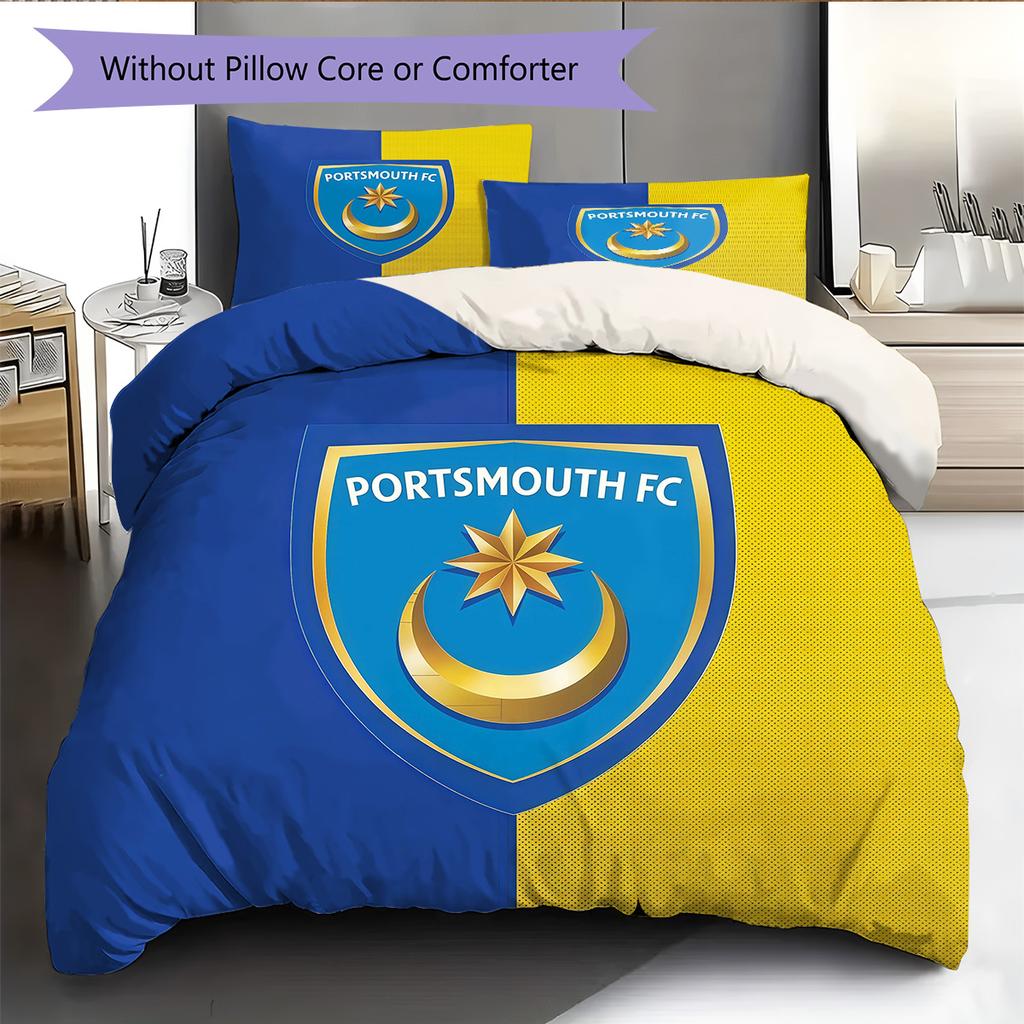 Portsmouth F.C Pattern Bedding Quilt Set Home Decoration Gift (1 * duvet cover + 2 * pillowcase without core)