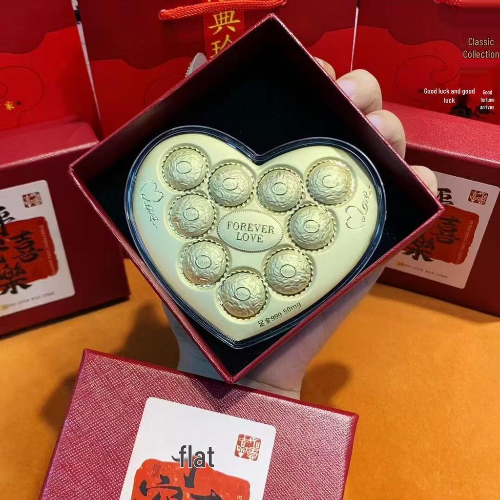 Gold 999 Pure Gold Heart-Shaped Qixi Festival Cake - Valentine's Day Gift "Love 520" for Your Princess.