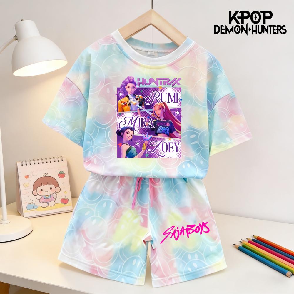 Sommar Demonjägare Leende Ansikte Flickor Barn 3D-tryckt Kortärmad T-shirt Tee Topp