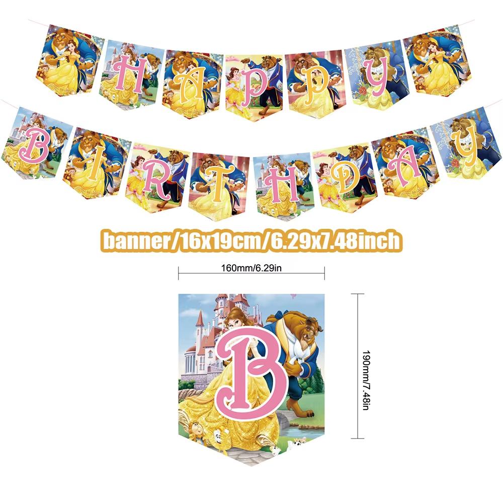 Beauty And The Beast Party Decoration Birthday Backdrop Belle Princess Paper Cup Plate Balloons For Girl Favor Gifts Baby Shower