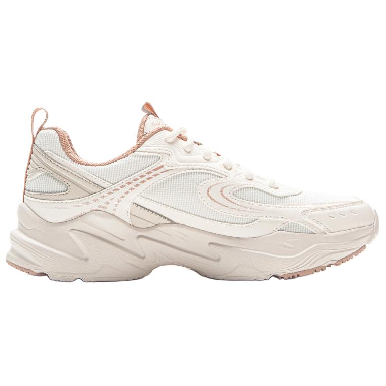 Li Ning Sports Life Collection Textile, Synthetic Leather Cushioning Low top Chunky Sneakers Women's Beige AGCV434-2