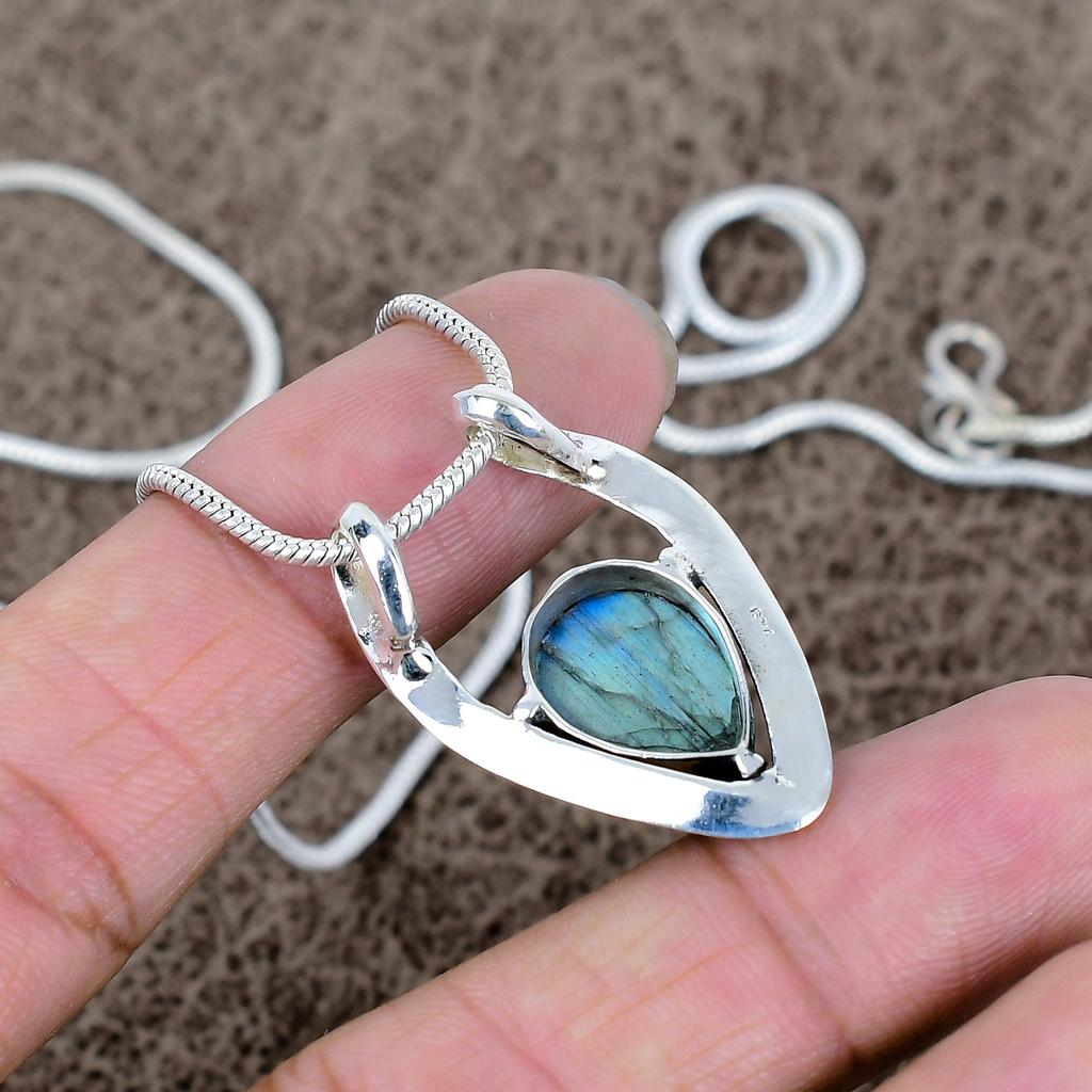 Labradorite Gemstone Handmade 925 Sterling Silver Jewelry Pendant 1.38" KKG-593
