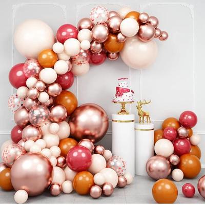 Birthday Balloon Background Wall Metal Rose Gold Burgundy Maca Orange Balloon Party Outfit Wedding Decoration