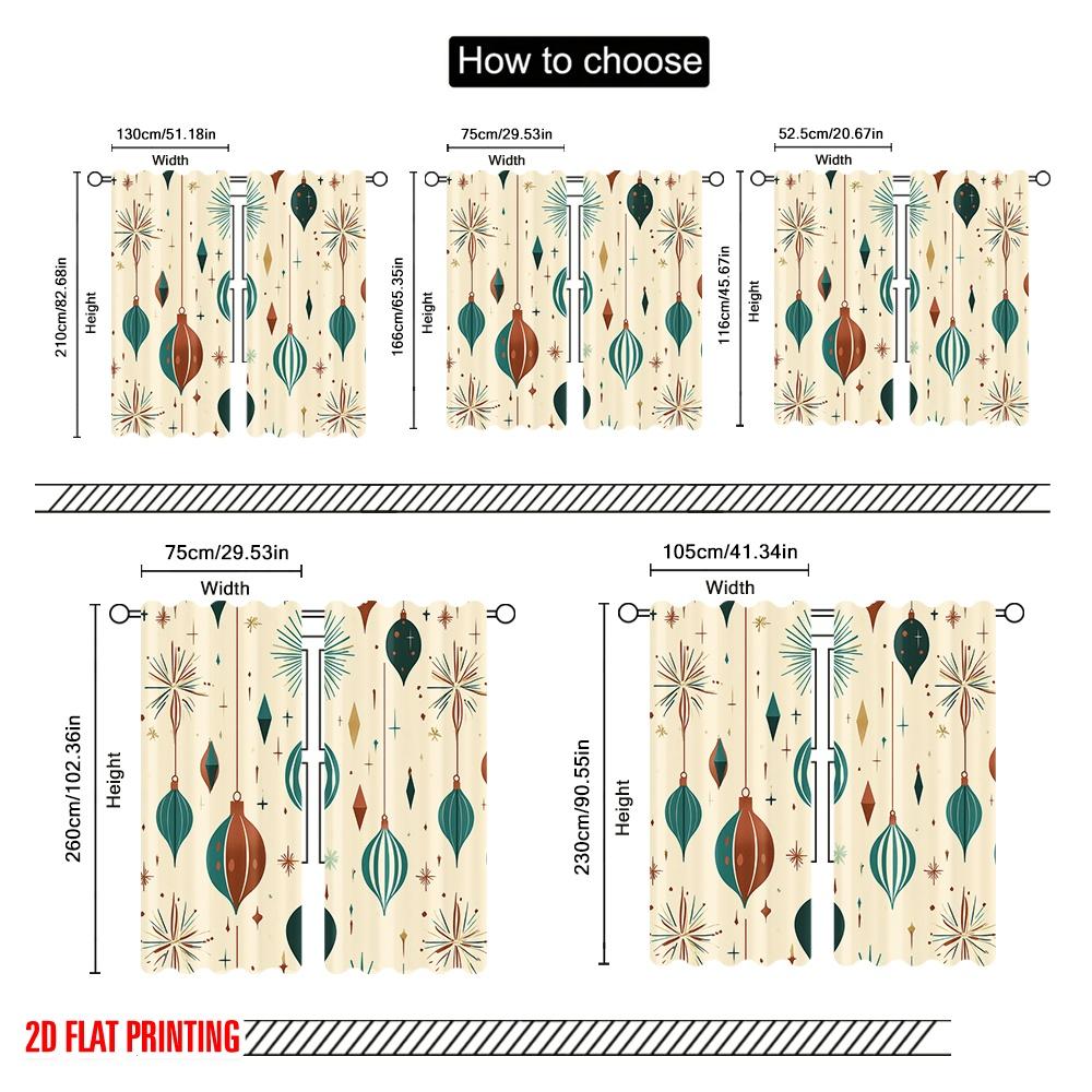 2pcs,2D Plane Printing Minimalist Curtains Christmas Ornaments Snowflakes_a Polyester Woven (without Rod) Art Deco Festive Ldeal