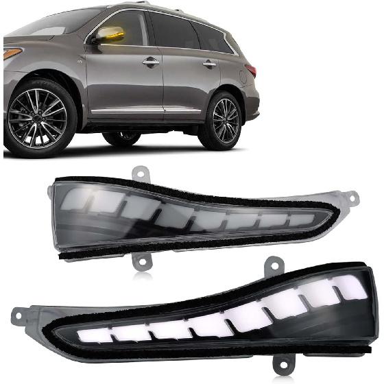 

GeeGee Black version LED Amber Rearview Mirror Dynamic Sequential Turn Signal DRL White Light Parking Puddle Light Lamp Kit For Infiniti Q50 Q60 Q70 Clear Style
