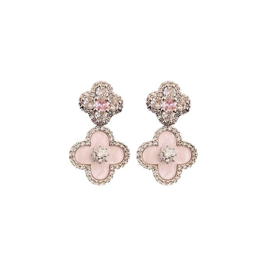 Pink Clover Earrings Fashion Commuter Versatile Sweet Earrings Niche Premium Earrings Women