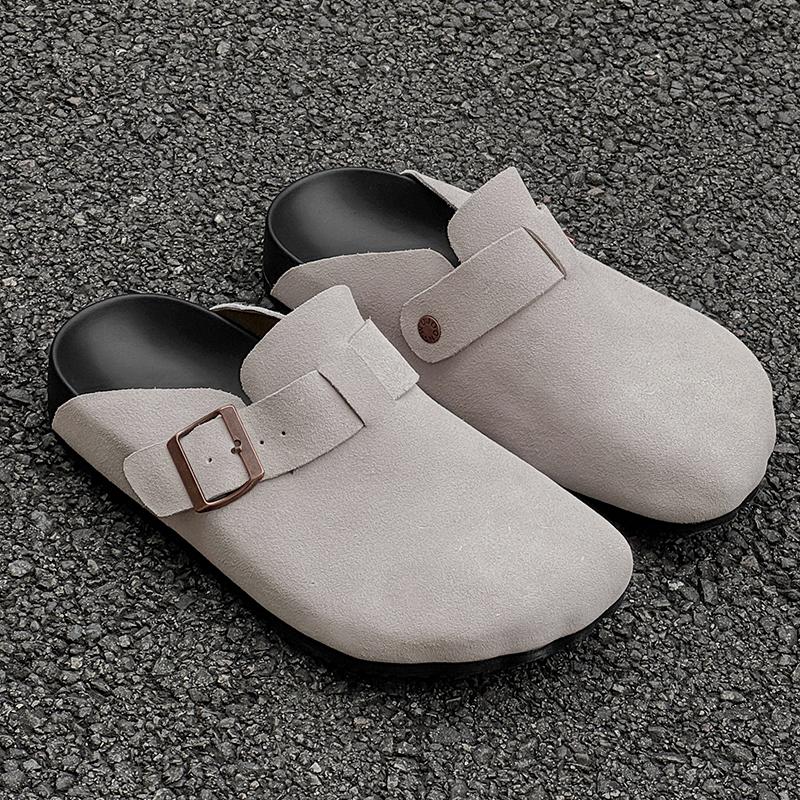 Fashion Fashion Suede Cork Slippers for Men Insole Cork Clogs Sandals with Arch Support Clogs Mules Slippers Leisure Walk Male Half Drag