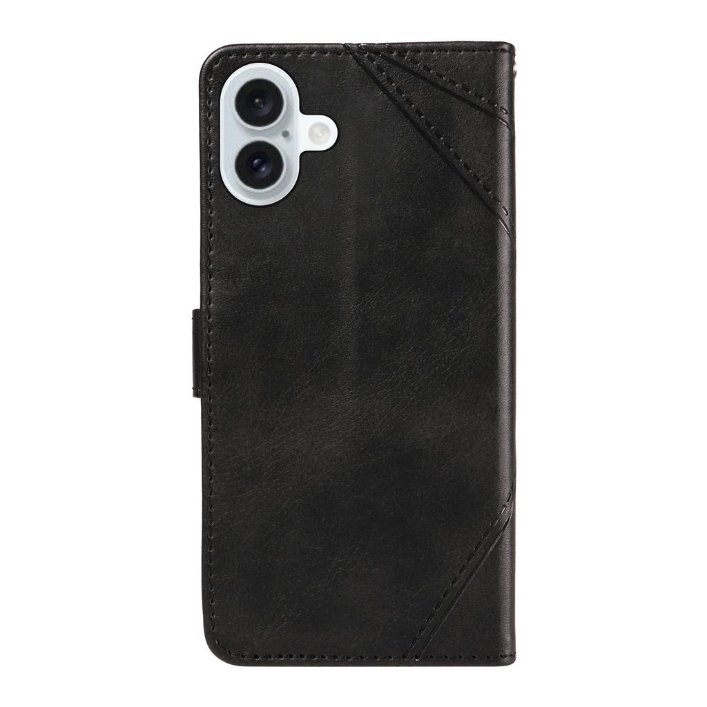 For iPhone 16 Plus Case Geometric Line Leathe Calf Texture Phone Cover