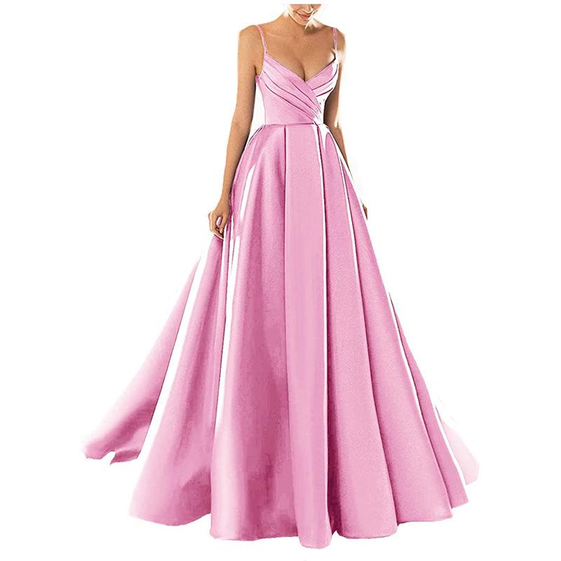 Evening Dress European and American New Satin Temperament Long Suspender Banquet Host Suspender Evening Dress