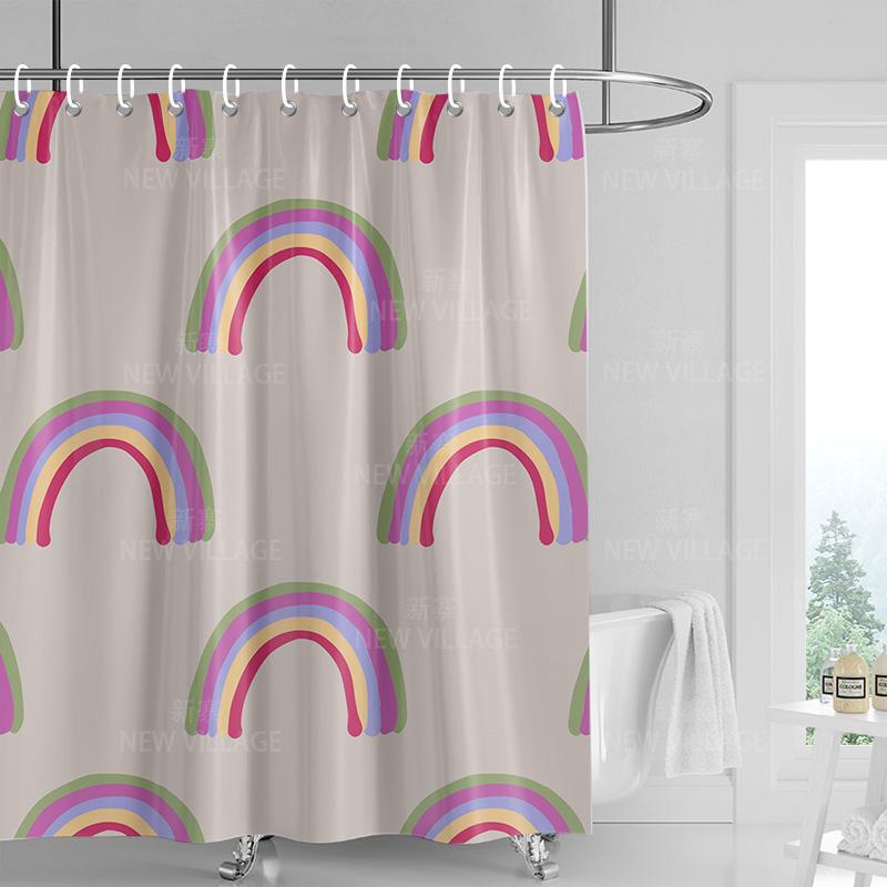 Home shower curtains bathroom Decora waterproof fabric non-slip bathmat water absorption curtain Modern nordic rainbow cute