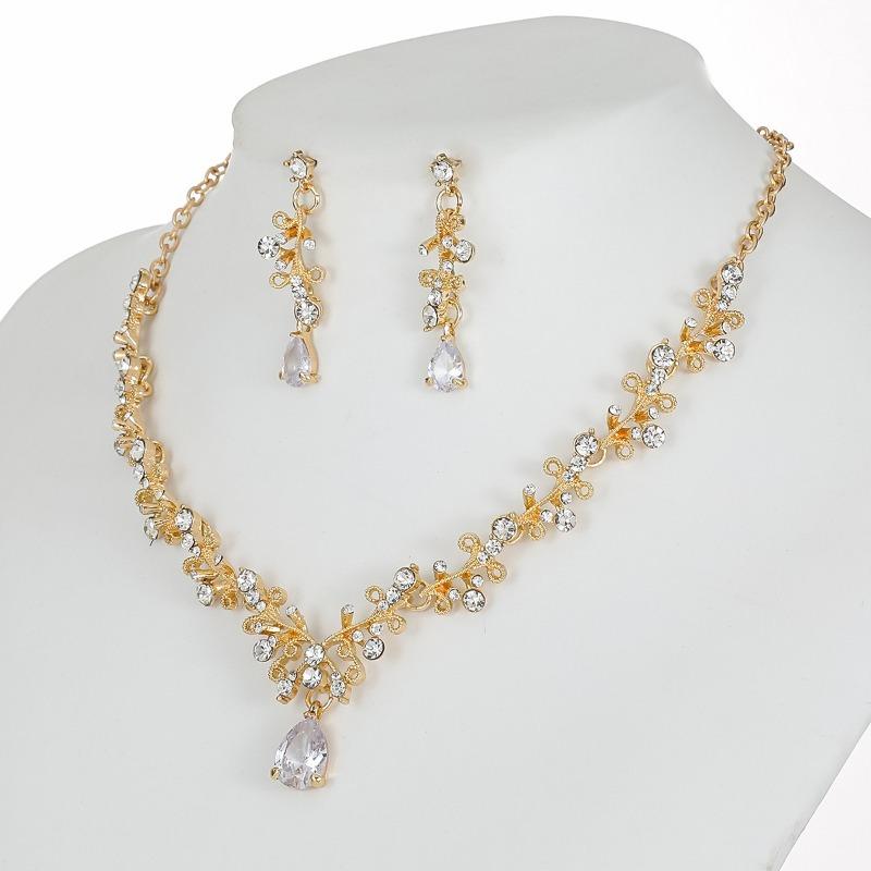 3pcs Exquisite Fashion European and American Light Luxury Bridal Necklace Earring Set Party Banquet Dress Wedding Accessories
