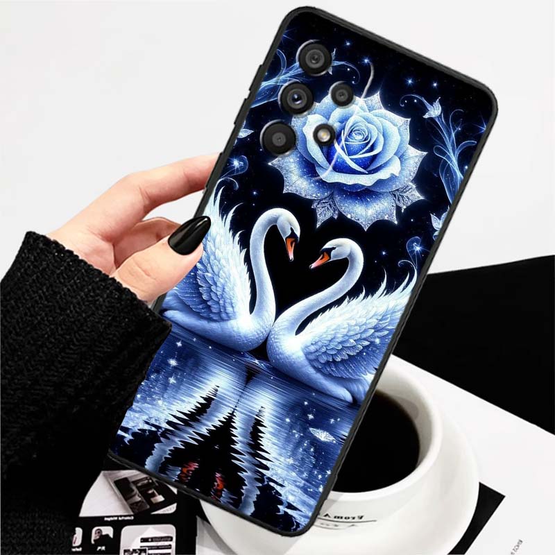 Cartoon Anime Duck Pattern For Samsung A73 A72 A71 A55 A54 A53 A52 A51 A13 A22 A16 A15 A12 A14 A26 A07 5G Black Phone Case