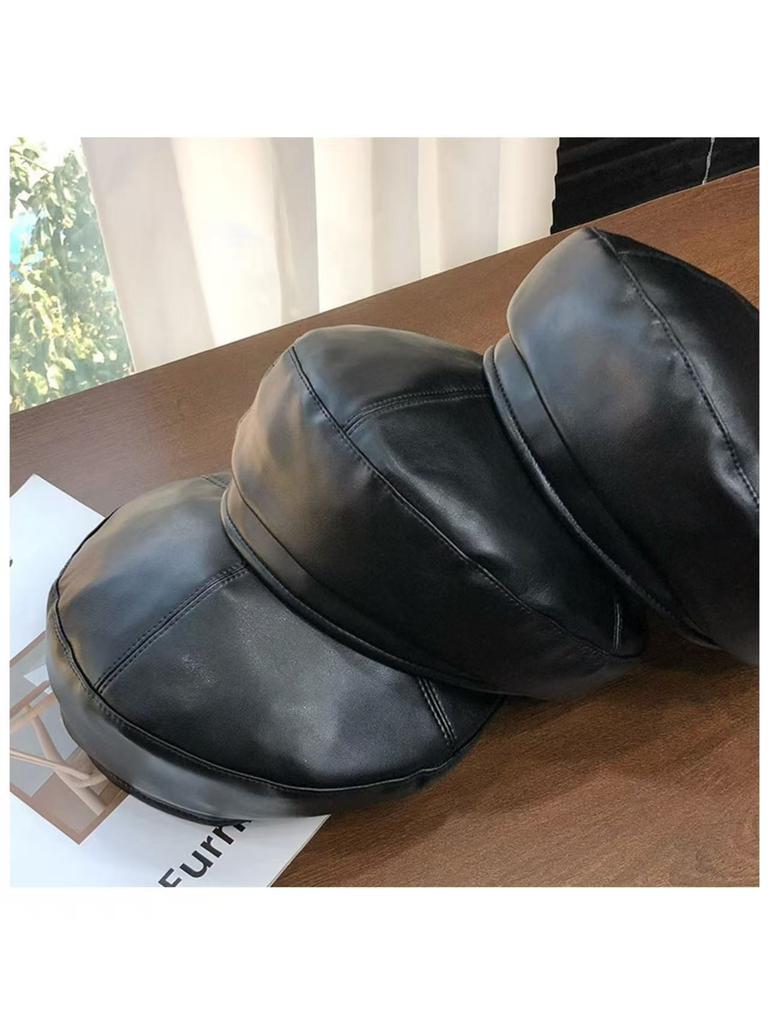 Hat, Women'S Versatile Octagonal Hat, Leather Beret, Painter'S Hat