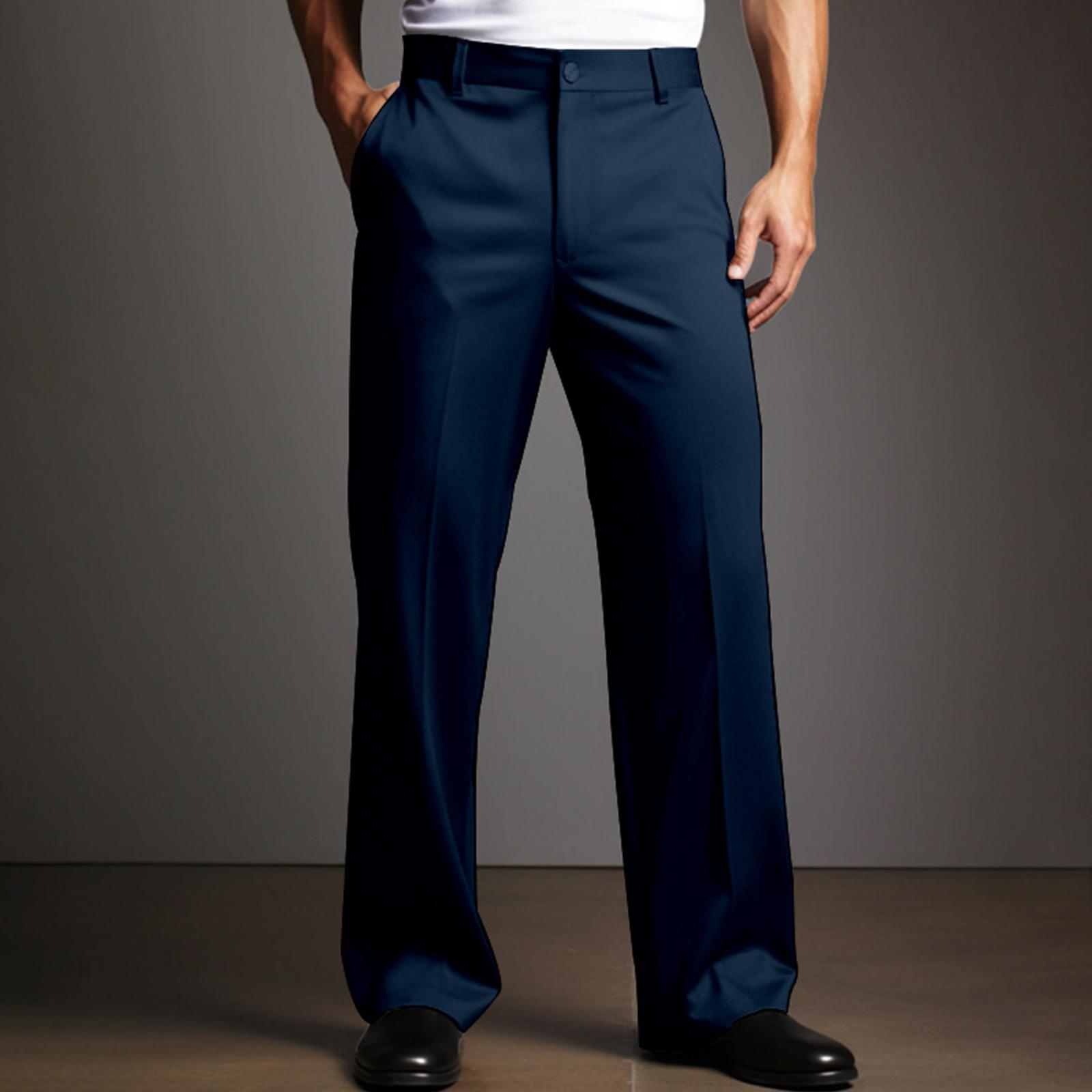 

Men’s Dress Pants Straight Leg Pleat-Front Casual Suit Pants Plain Comfort Work Business Trouser Long M Темно-синій