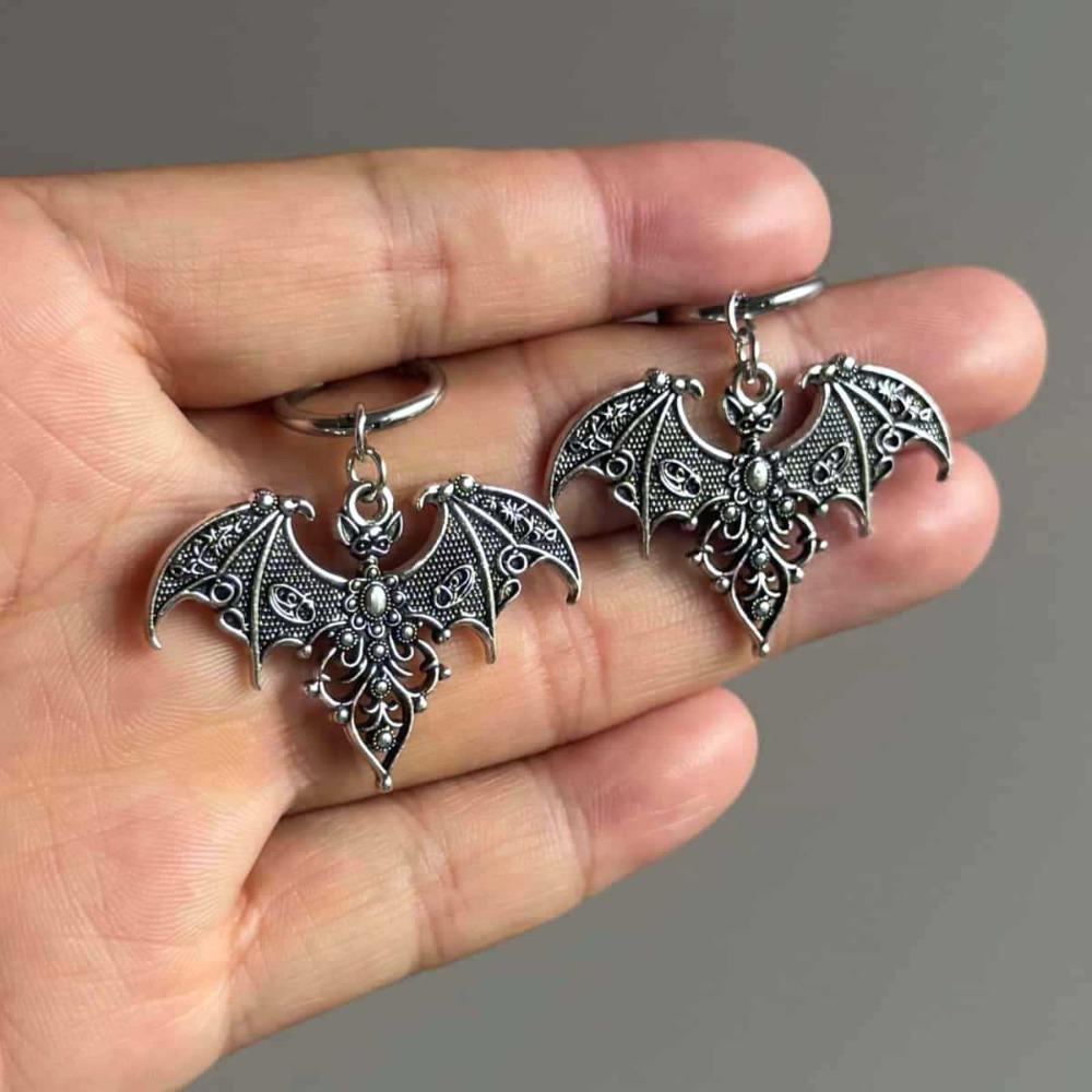 Gothic Retro Silver Color Engraved Bat Dangle Earrings for Women Men Dark Punk Hoop Earrings Halloween Vampire Witchy Jewelry