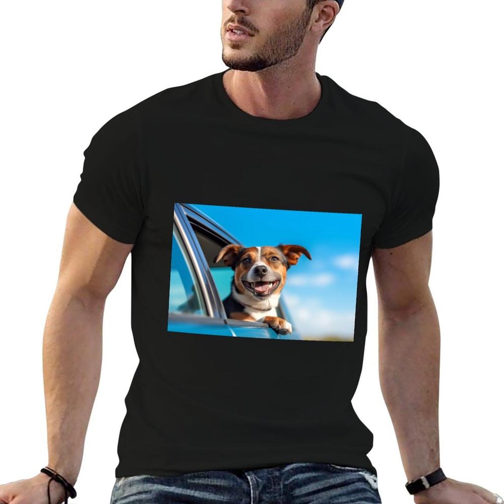 Dog Enjoying Traveling By Car Jack Russell Terrier Looking Through The Window On The Road Tshirt Cotton T Shirt Pack Tshirt