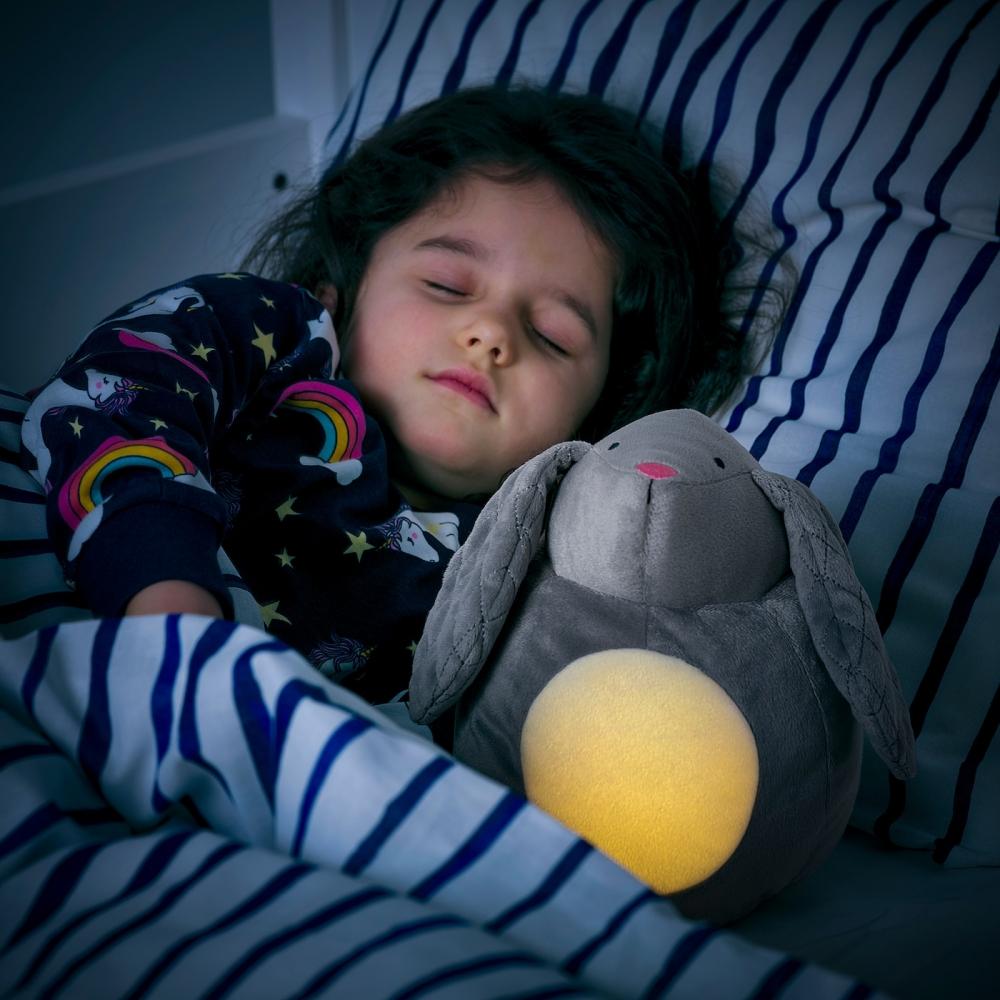 IKEA PEKHULT stuffed toy with LED sleeping light gray rabbit