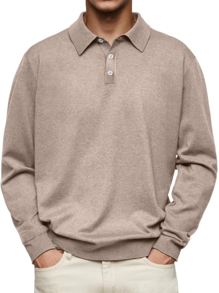 Men's Solid Color Single-breasted Loose Plus Size Polo Shirt Business Casual Pullover Top