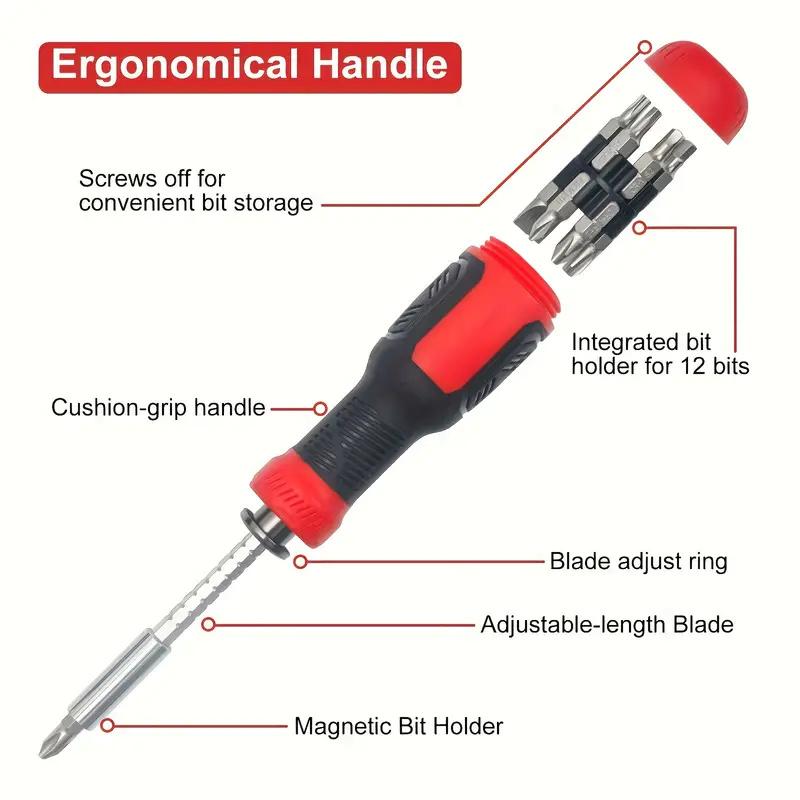 13 In 1 Multi Adjustable Ratchet Screwdriver Set Repair Tools With Torx Safety Flat Head Phillips Hex Square And 1/4 Nut Drivers