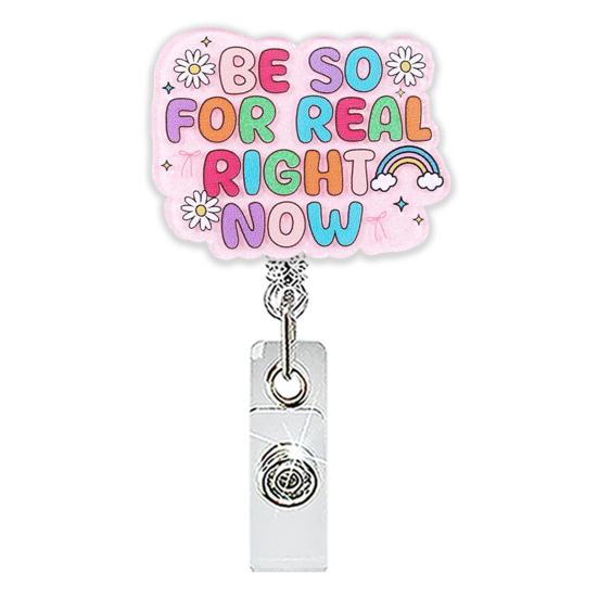 Cute Badge Reel Nurse Reel, Funny Retractable Glitter Acrylic Name Tag Holder with Decorative Clip, Sparkly ID Card for Teachers Student Staffs