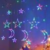 Christmas Star Moon Curtain Light LED Light String Star Moon Pendant Room Bar Shop Holiday Decoration Light