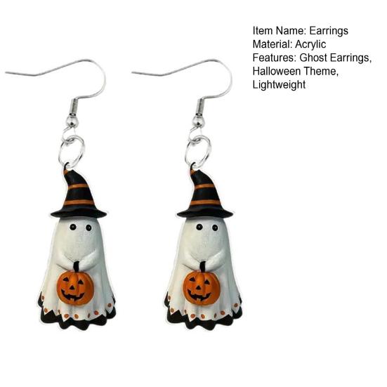 Ghost Pumpkin Earrings Cute Earrings, with Wizard Hat Decor, Antioxidant Metal Halloween Drop Lightweight Acrylic Pendant