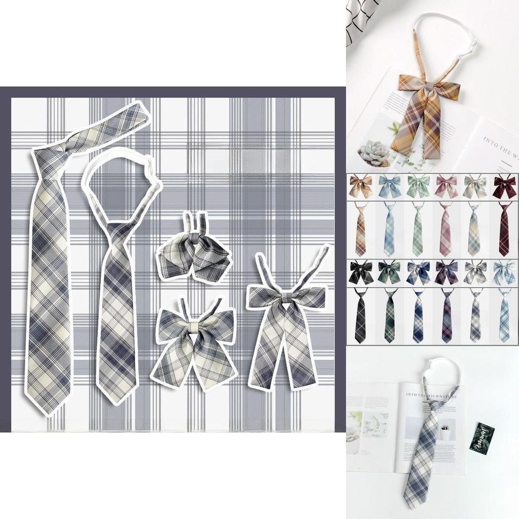 Japanese School Girl Style Polyester Plaid Neck Tie With Bow For Kids Uniforms