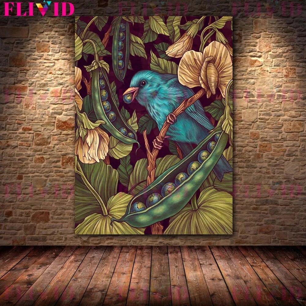 Skeletons,Flowers & Mysterious Animals Vintage Wall Art Canvas Painting Bat Opossum,Astrology Moon Stars Planets Poster Print No Frame