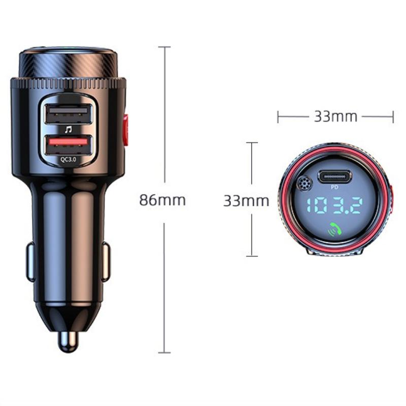 PD30W+QC 3.0 Bluetooth-Compatible 5.4 FM Transmitters Car Radio Wireless Hands-Free Phone Call MP3 Player Fast Charge Adapter