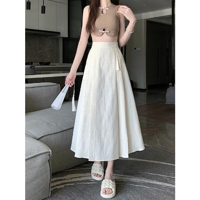 Elegant Jacquard Pleated Skirt for Petite Women - Elastic Waist, Slimming Design, Trendy Chinese Style