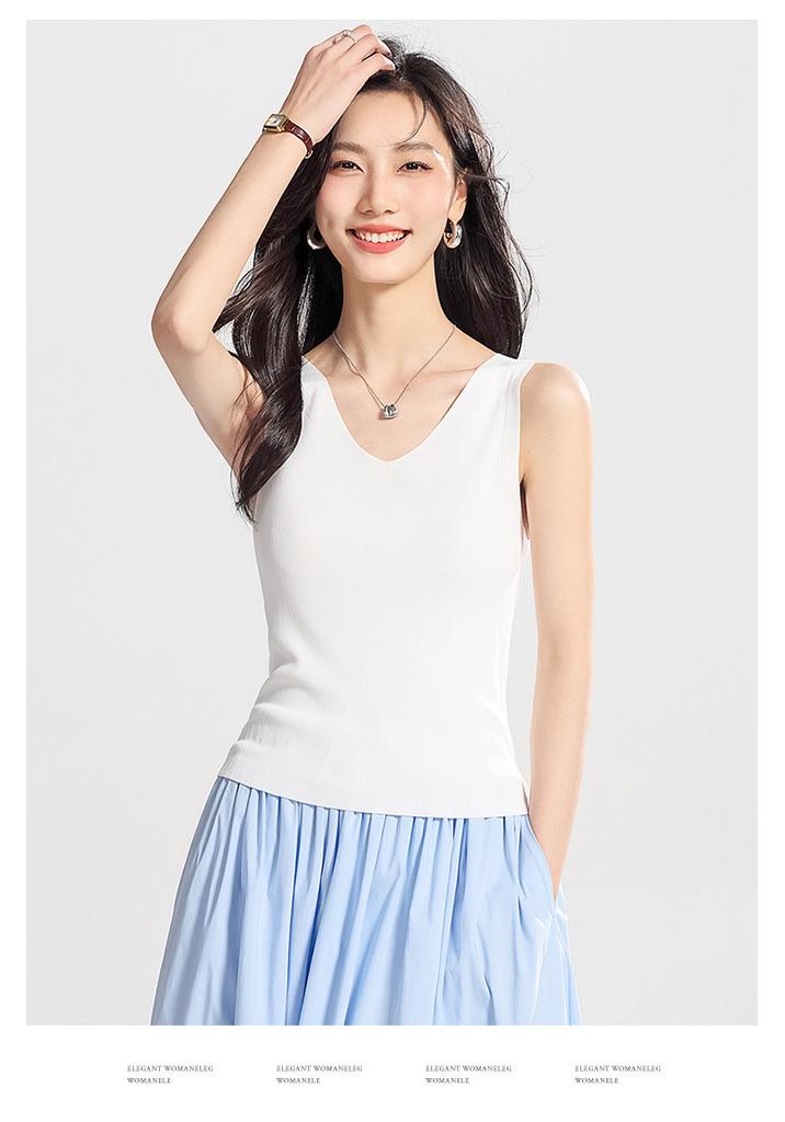 Inner sleeveless ice silk knitted base T-shirt, camisole vest, women's outerwear T-shirt, air-conditioned top, casual summer