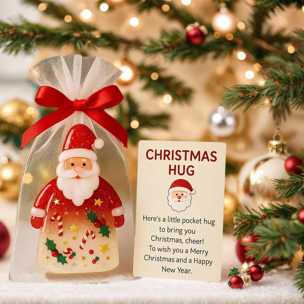 3pcs Christmas Little Pocket Hug with Encouragement Card Pocket Hug Statue Pocket Hug Token for Friends Family Kids Neighbors