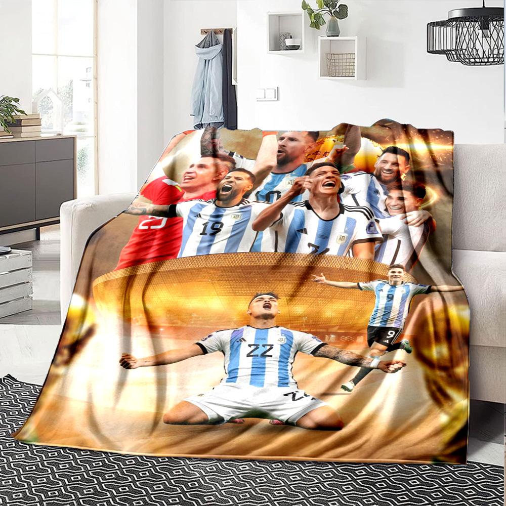 Argentina World Cup Champion Team Collage Print Fleece Blanket Soccer Fan Soft Warm Throw Blanket for Sofa Bedroom Home Decor Gift